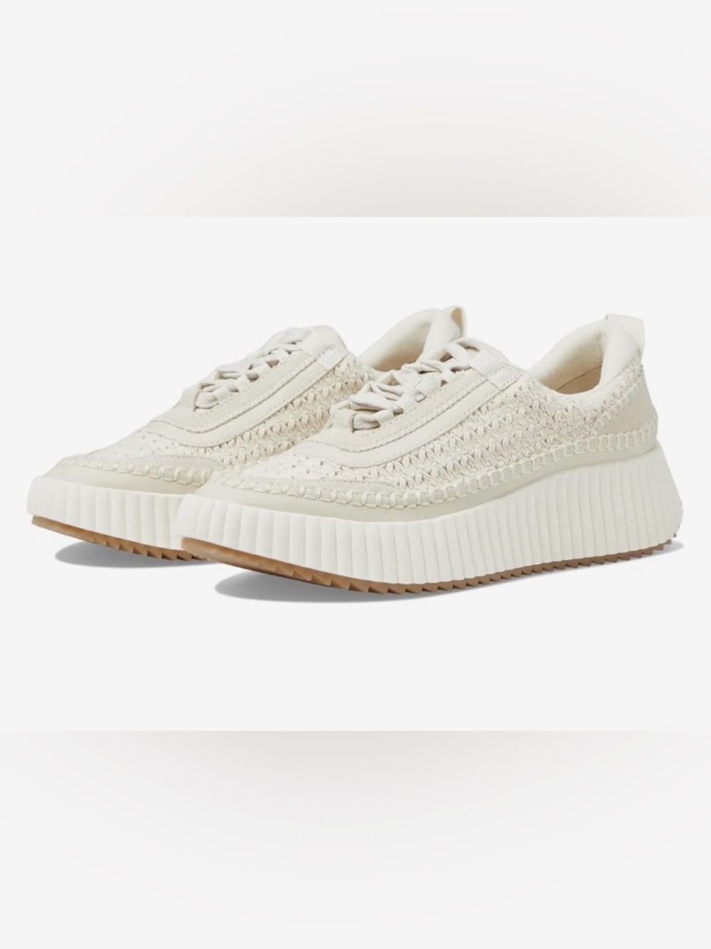 Dolce Vita Dolen in Sandstone Knit Woven Platform Lace-Up Sneakers